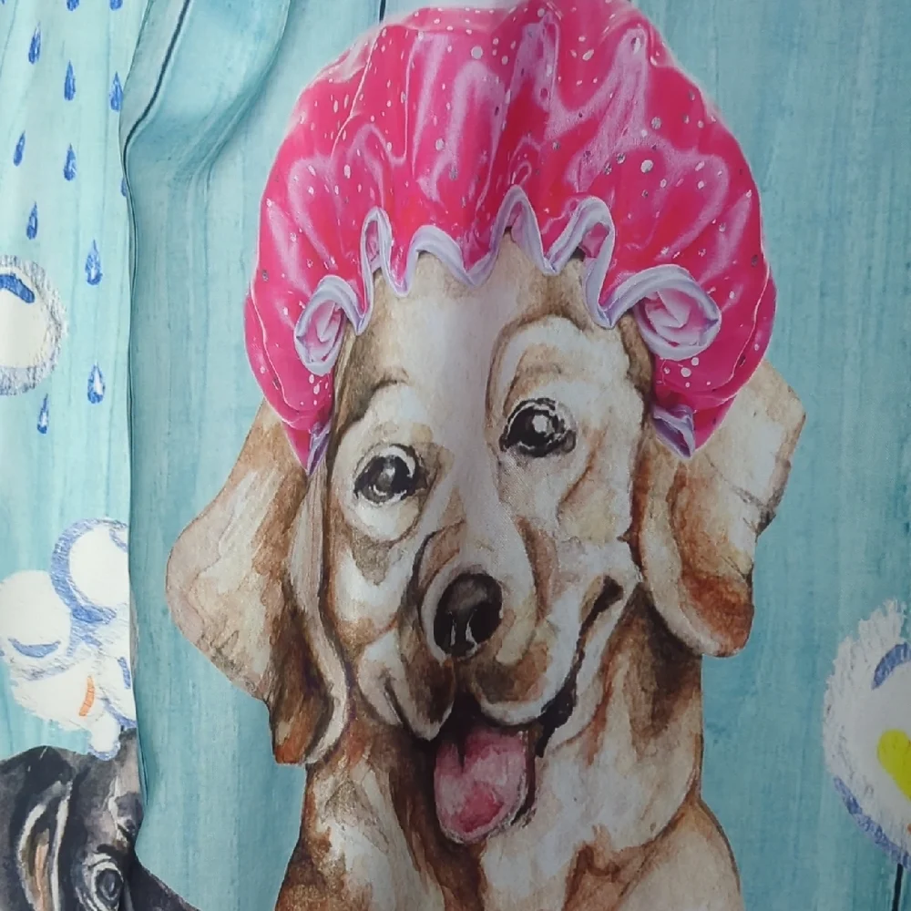 Cute Dog Shower Curtain with Blue and Pink Accents
